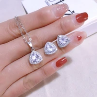 2pcs pack 2022 new classic silver color triangle zircon bride dubai jewelry set for women anniversary gift jewelry bulk sell