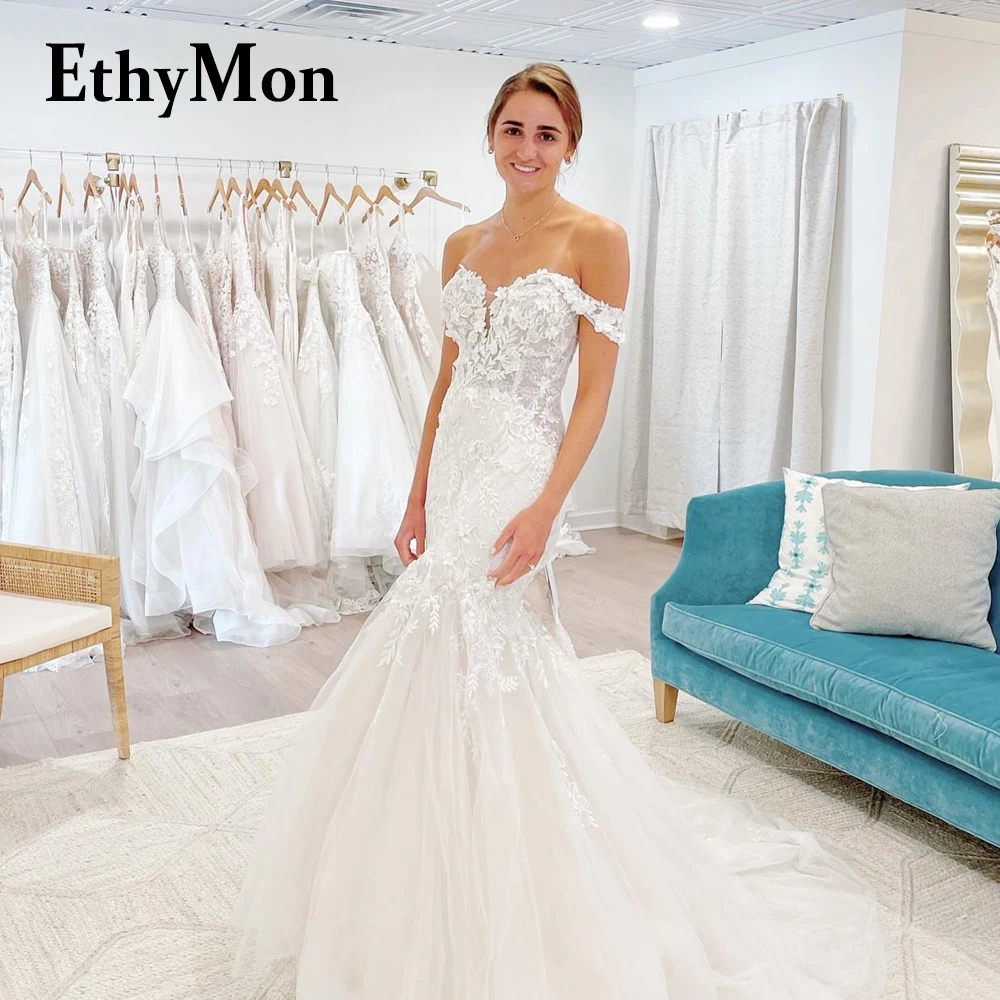 

Ethymon Trendy Sweetheart Brides Wedding Dresses Off the Shoulder Beads Mermaid Lace Appliques Sequined Suknia Slubna Customized