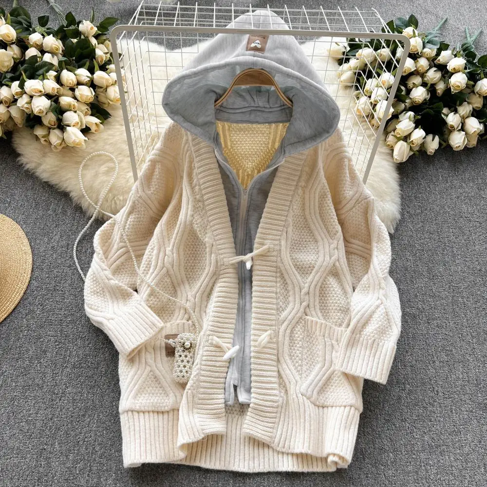 

Женский свитер с капюшоном SuperAen, осенне-зимний свободный толстый свитер с фальш-вставкой