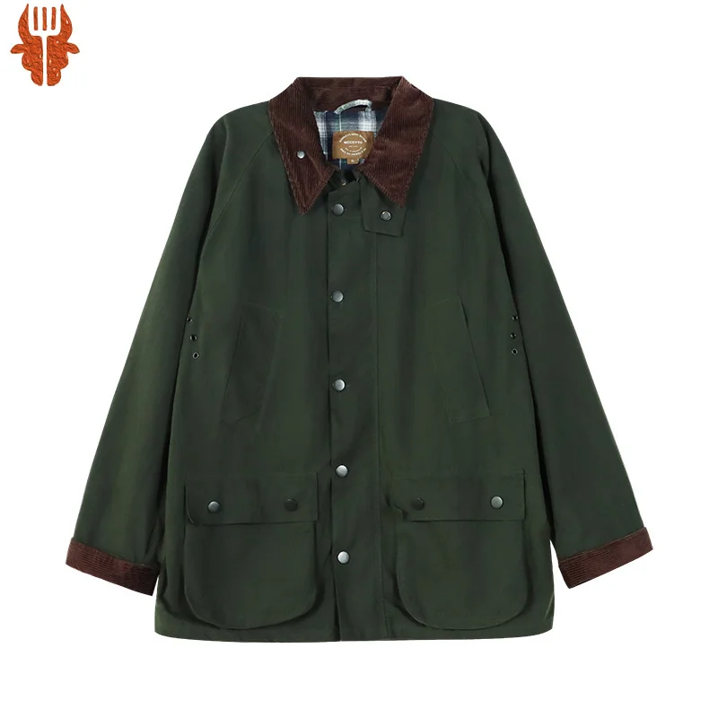 

Oil Wax Jacket for Men Green Regular Fit Waterproof Windproof Safari England Style Winter Autumn Wear Vintage UK Fashion