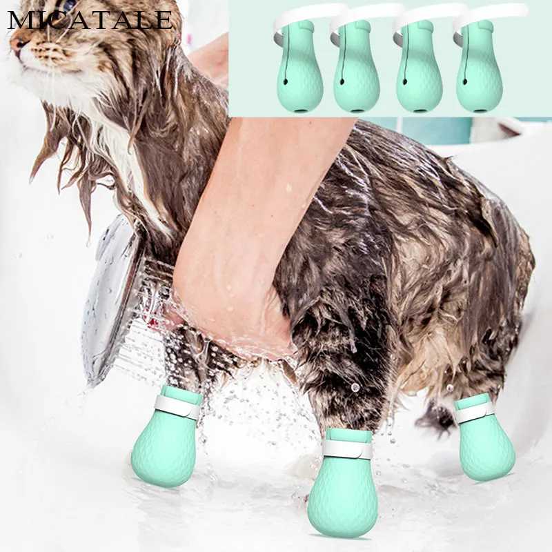 

4Pcs/Set Pet Cat Paw Protector Boots for Bath Washing Silicone Anti-Scratch Cat Shoes Cat Adjustable Cat Paw Cover Pet Supplies