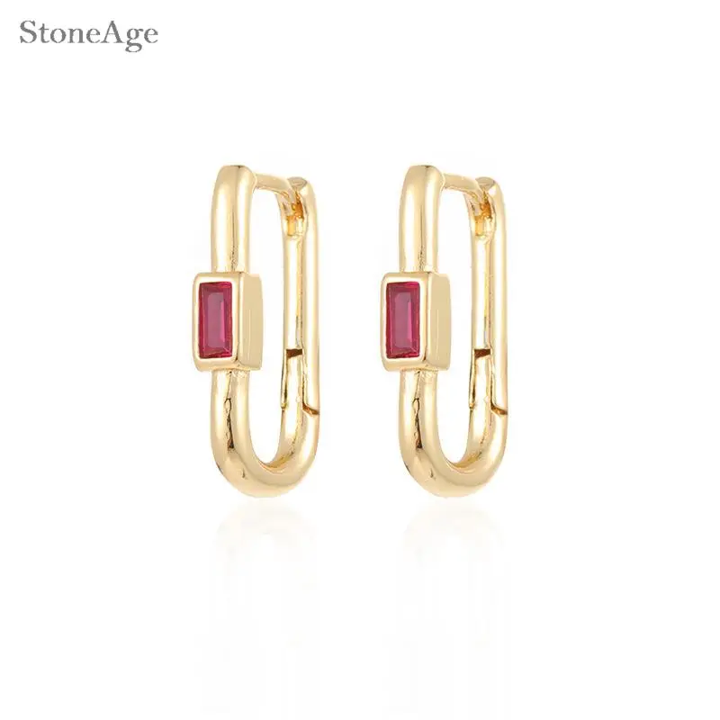 U Shaped Hoop Earrings for Women Chic Colorful Zircon Piercing Ear Orbital Lobe Earing for Girls 2000s Aesthetic Jewelry KAE357 images - 6