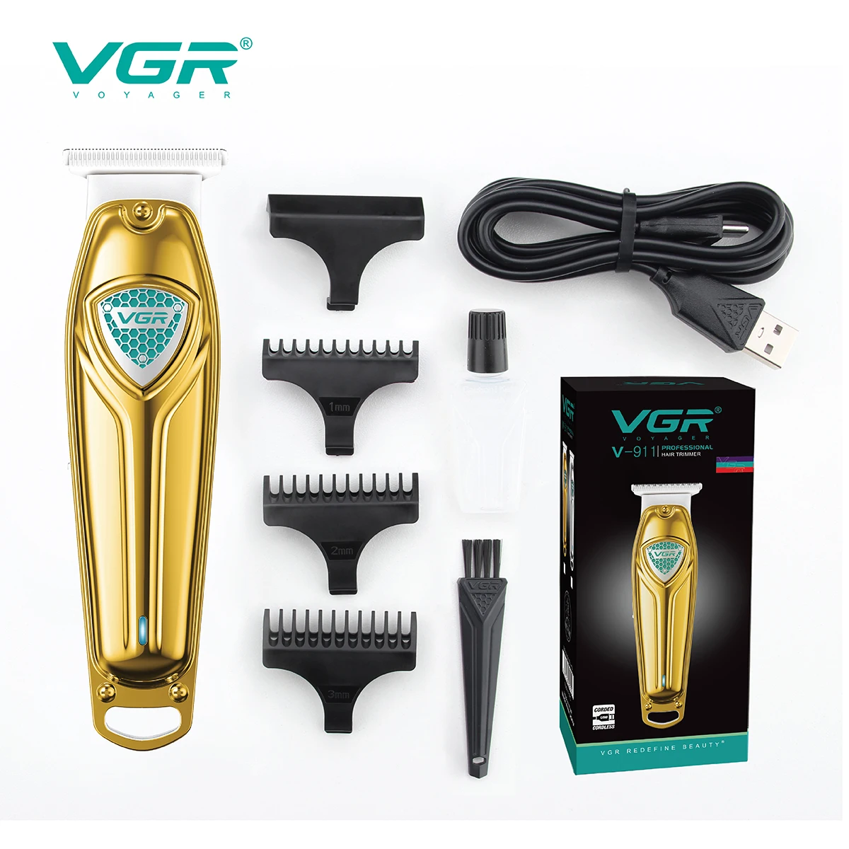 

VGR Hair Clipper Rechargeable Hair Cutting Machine Professional Hair Trimmer Cordless Haircut Bald Head 0mm Cutting Blade V-911