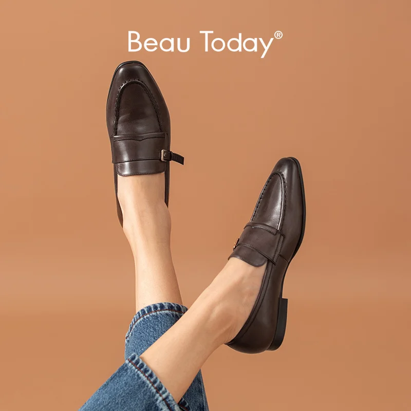 

Женские лоферы из натуральной бычьей кожи с металлическими пряжками, без застежек, с круглым носком, ручная работа, 27297