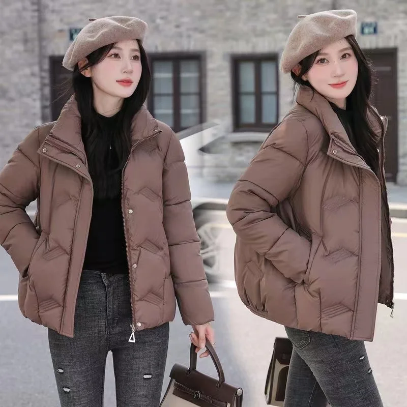 Женский пуховик с хлопковой подкладкой однотонный свободный в Корейском стиле