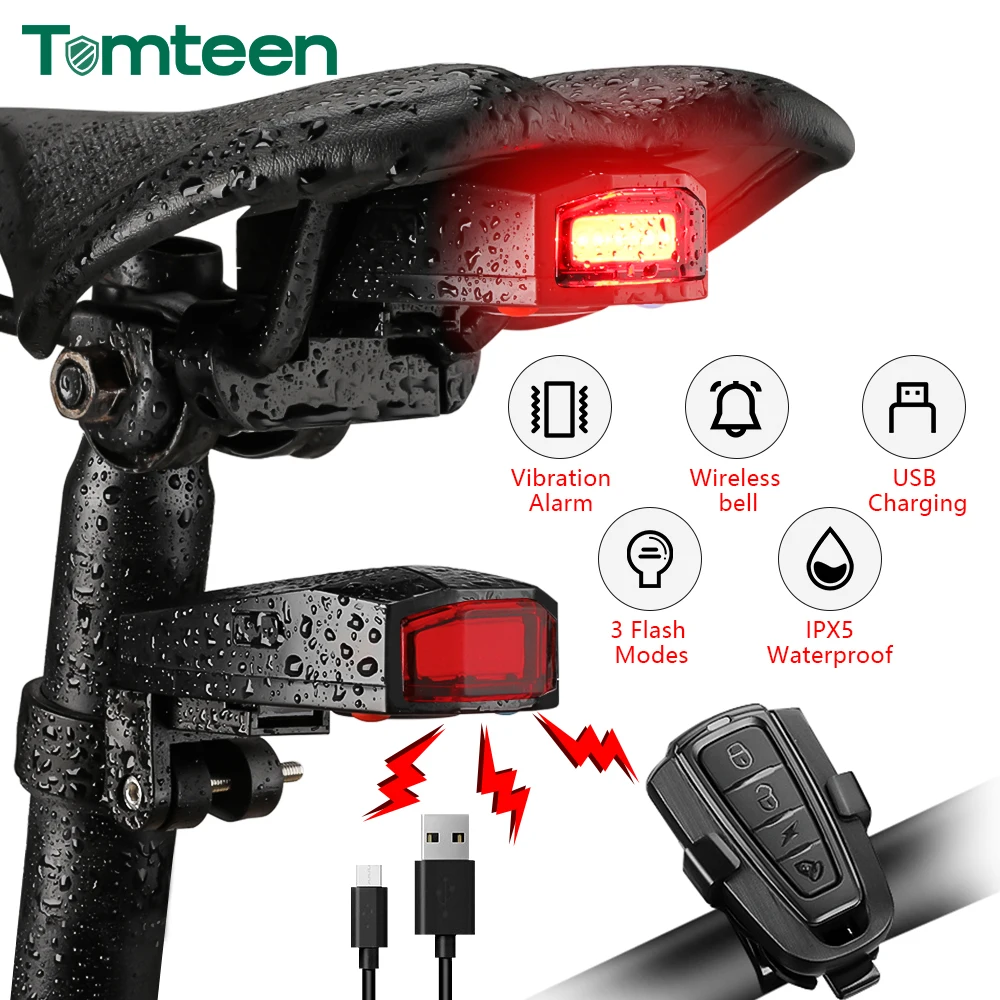 

Tomteen Bicycle Light Anti Theft Alarm Wireless Waterproof Auto Brake Sensing Remote Control USB Bike Taillight Horn Lamp Alarm