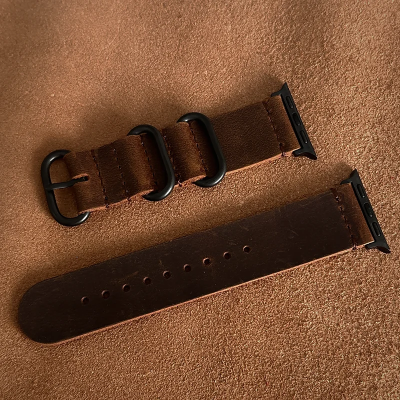 Ремешок из натуральной кожи Crazy Horse для Apple Watch Series 11, 10, 9, 8, 7, 6, SE, 5, 4, Ultra 3, 49 мм, классический дизайн с железной пряжкой-кольцом. (art.: 3920dbb2093eb) - 3920dbb2093eb