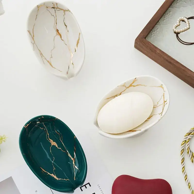 Керамическая мыльница для ванной комнаты зеленая/белая/черная сливная стеллаж