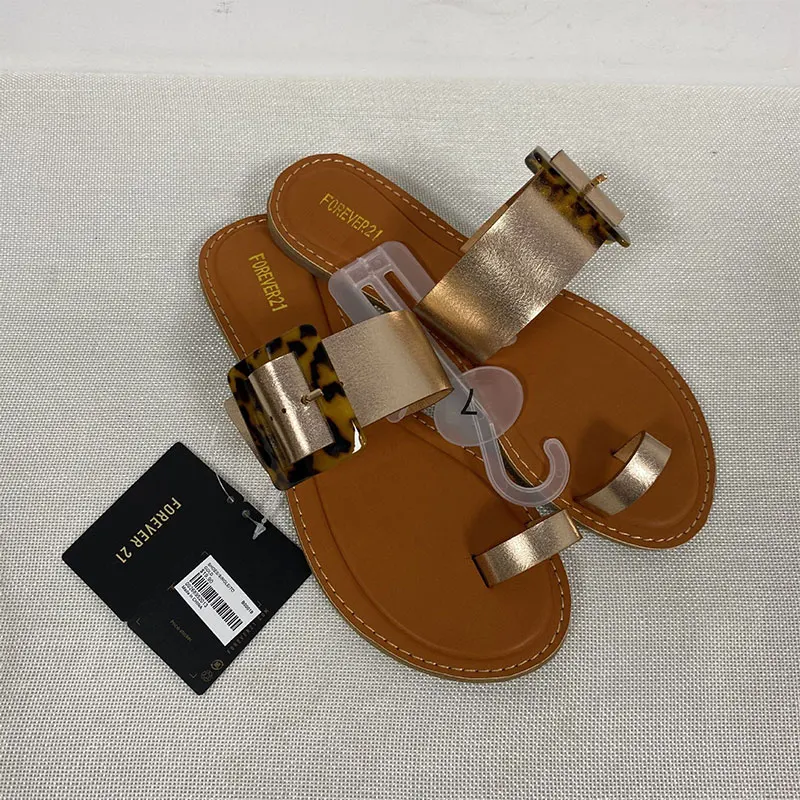 

Повседневные супер-движущиеся кожаные женские винтажные шлепанцы на плоской подошве с пряжкой летние женские сандалии без шнуровки с откр...