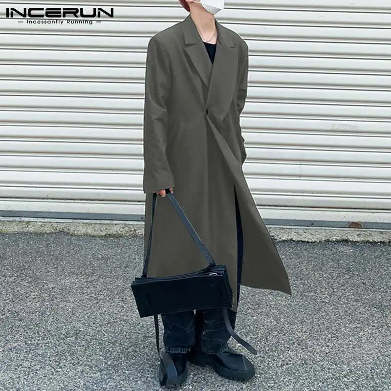 

Fashion Casual Style New Men's Handsome Well Fitting Trench Male Long Over-the-knee Lapel Coat Overcoat S-5XL INCERUN Tops 2023