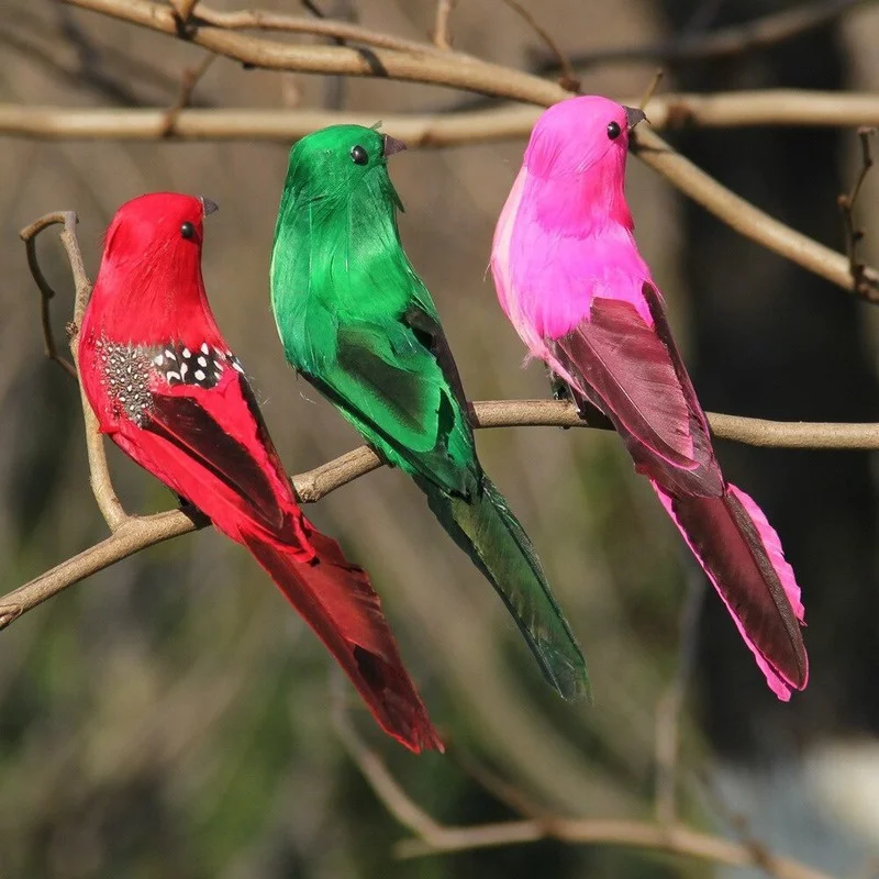 

Colorful Feathered Birds Simulation Birds Garden Tree Branches Decoration Props Foam-bird Feather Bird Garden Landscape