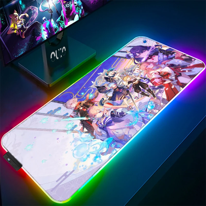 

Большой RGB коврик для мыши, игровой коврик для мыши со светодиодной подсветкой, игровой коврик для мыши Genshin Impact, большой коврик для мыши, Нас...