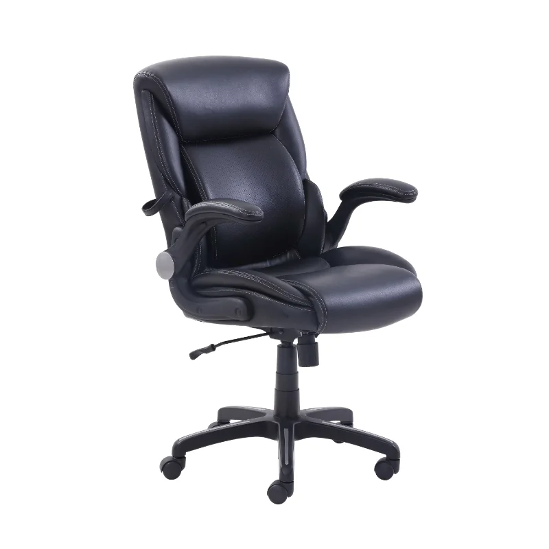 

Air Lumbar Bonded Leather Manager Office Chair, Black Computer Gaming Chair Furniture, Easy Swivel