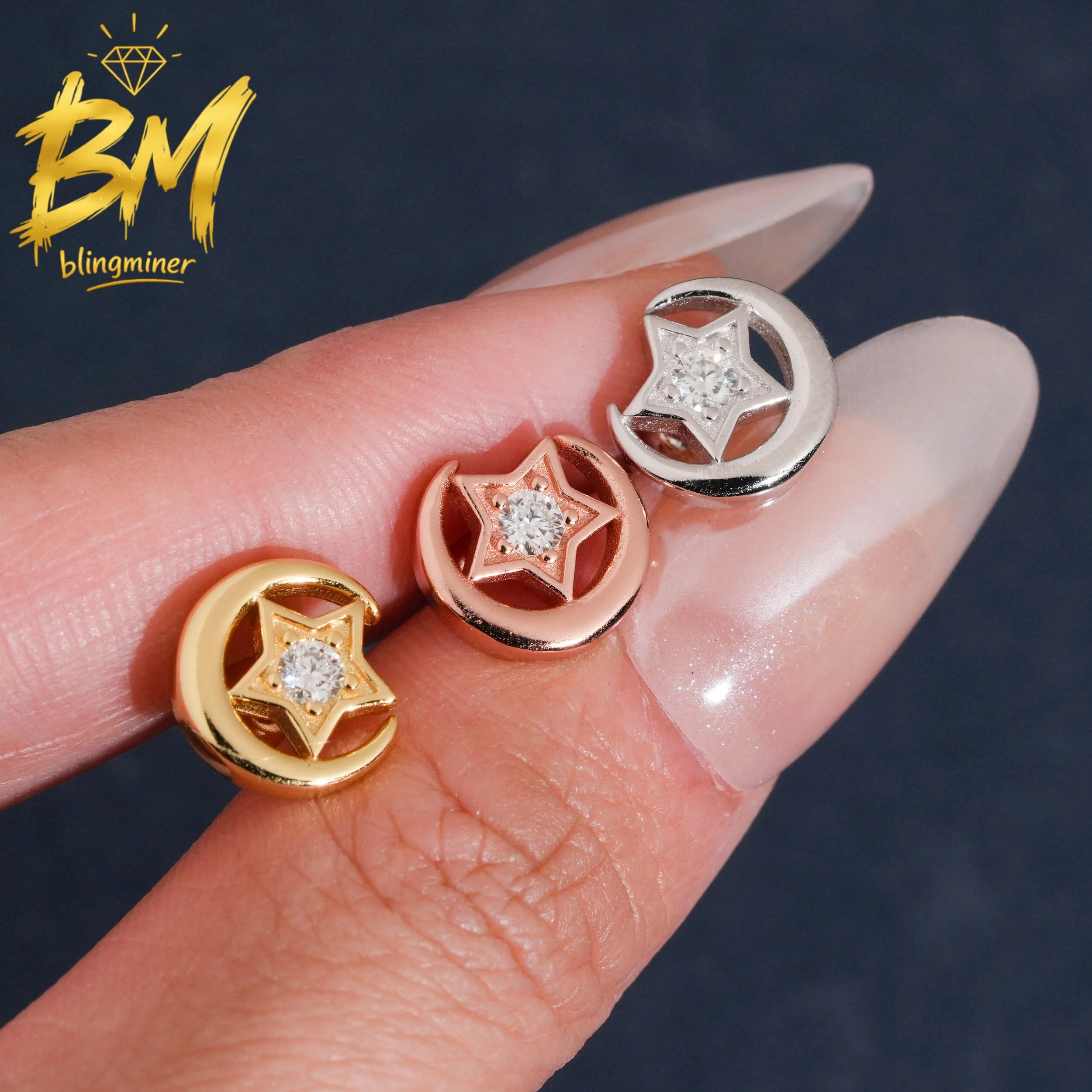 Фото Серьги Blingminer Iced Out Star VVS Moissanite для мужчин и женщин, серебряные серьги-гвоздики S925, ювелирные изделия, прошедшие проверку на алмазном тестере GRA, бесплатная доставка №3