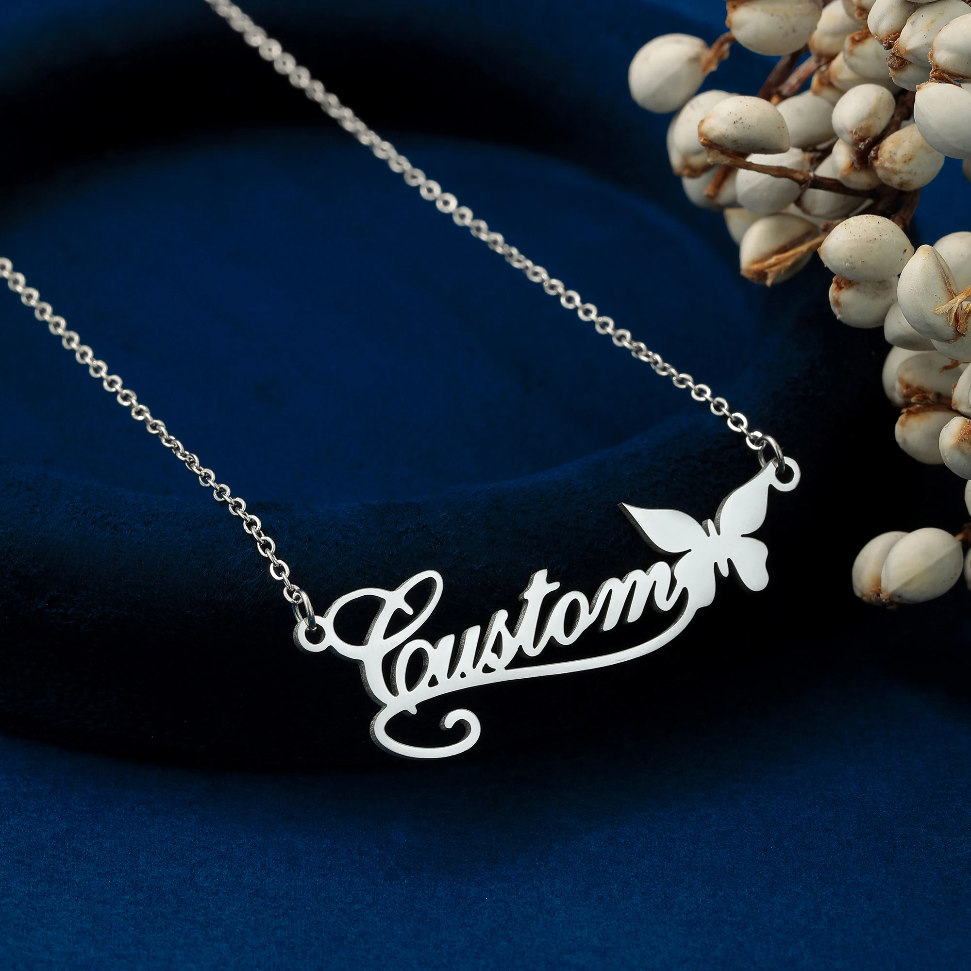QIMING ожерелье с именем на заказ для женщин персонализированное имя колье-бабочка