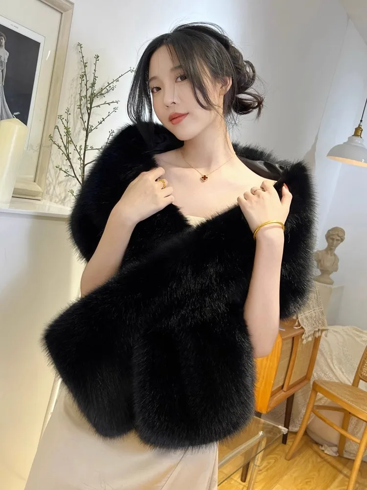 Фото Изящный комфортный шаль из искусственного лисьего меха, шарф, Cheongsam, вечернее свадебное платье, накидка, зимний теплый шейный платок, женский подарок №2