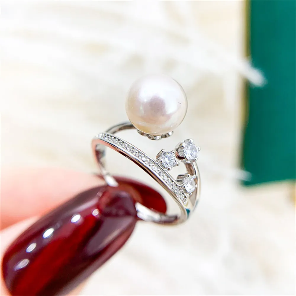 

DIY Pearl Accessories S925 Sterling Silver Ring Empty Holder Fashion Gold Silver Jewelry Holder with 8-10mm Beads