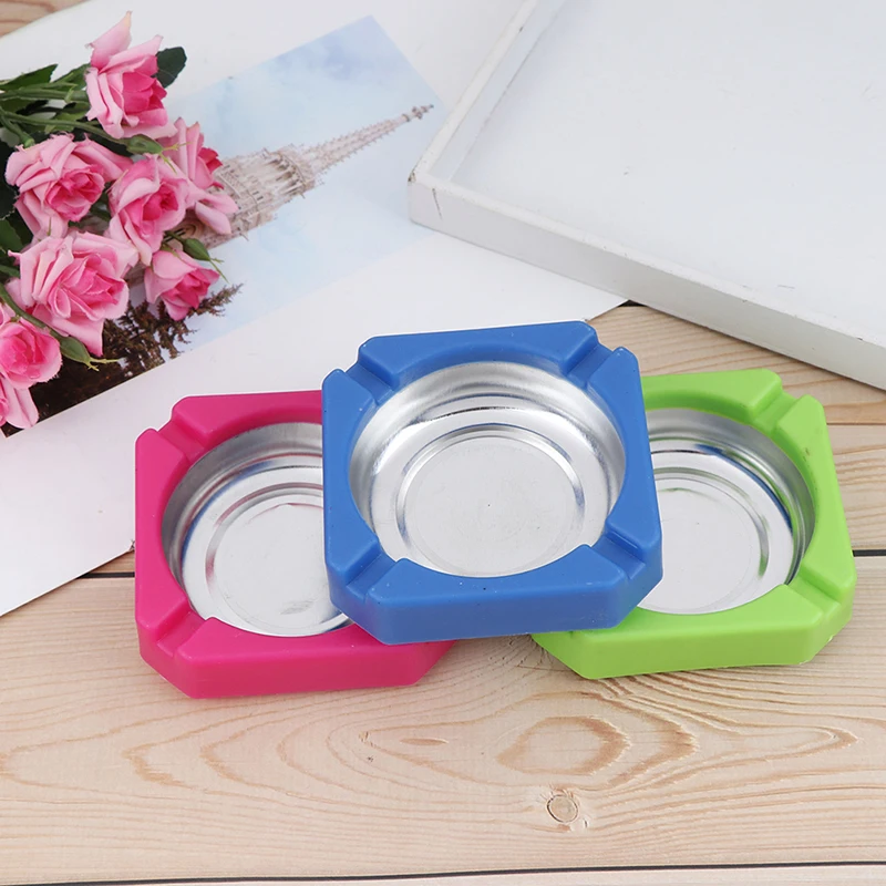 

1pc Home Ashtray Plastic Stainless Steel Square Edging Ashtray Accessories