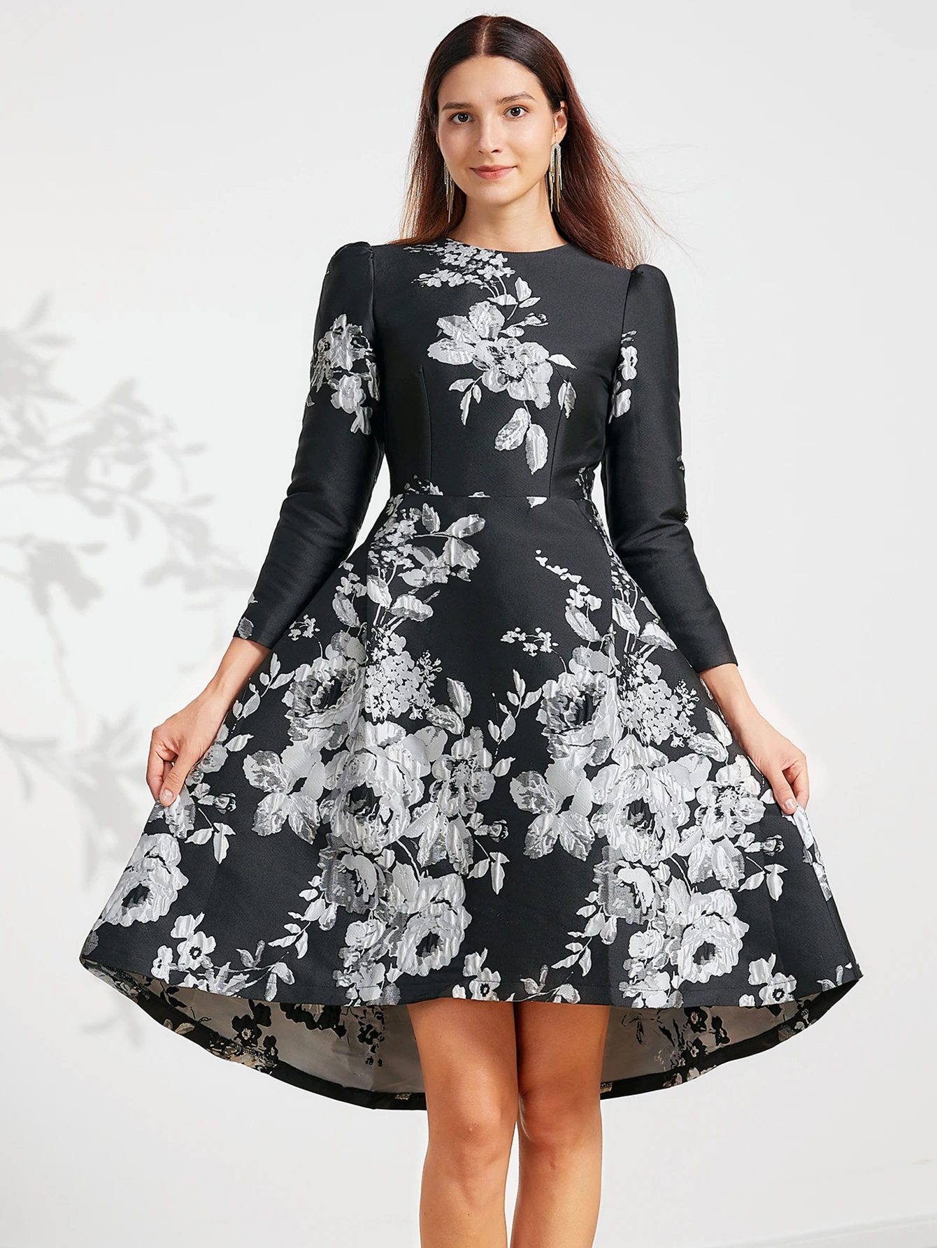 DEVCHATA Роскошное женское жаккардовое платье новое вечернее с длинными рукавами