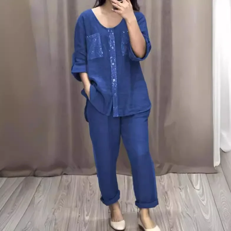 Комплект одежды из 2 предметов однотонный кардиган с блестками хлопка и брюки