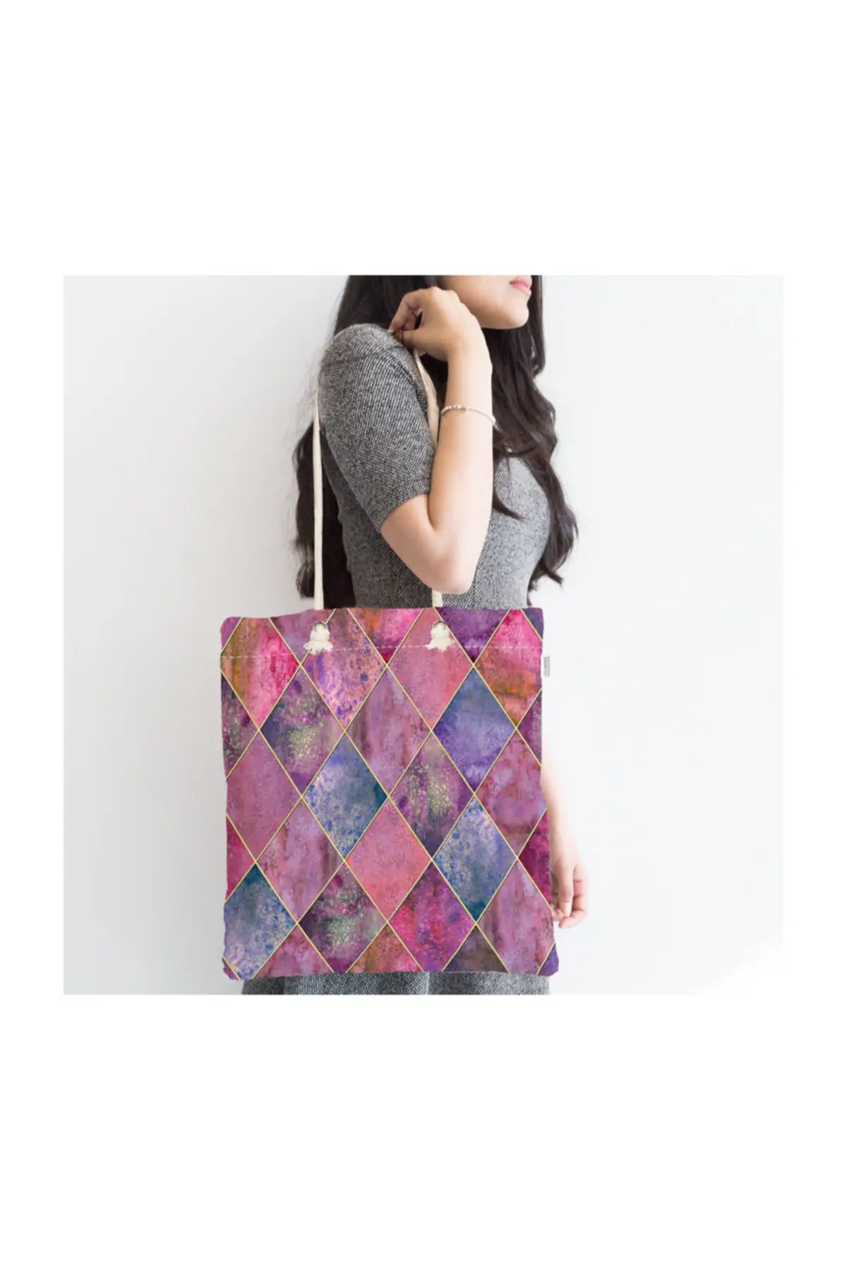 

Женская пляжная сумка, современный тканевый тоут на молнии с геометрическим рисунком, с порошковыми цветами, летний шоппер