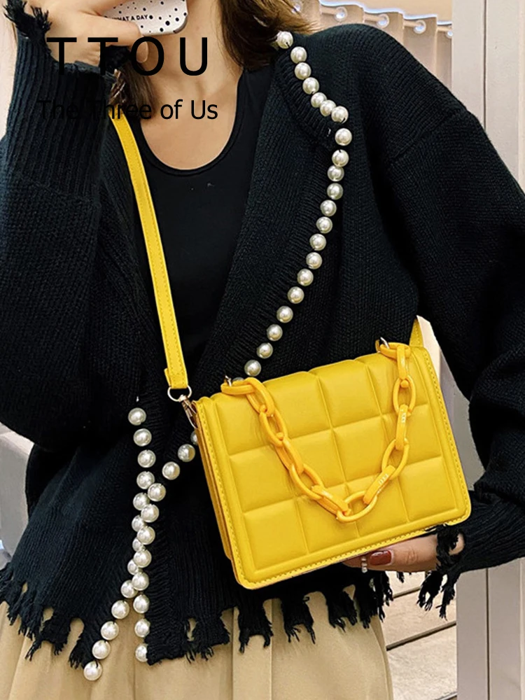 

Милая сумка через плечо с клапаном для женщин, брендовая дизайнерская модная клетчатая сумочка из искусственной кожи на цепочке, Простой по...