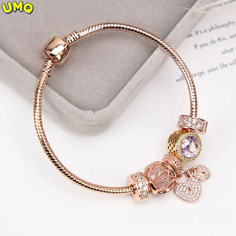 

Pan Style Fashion Transfer Bead Bracelet Female Student Crystal Hand String Female Rose Gold Love Pendant Bracelet
