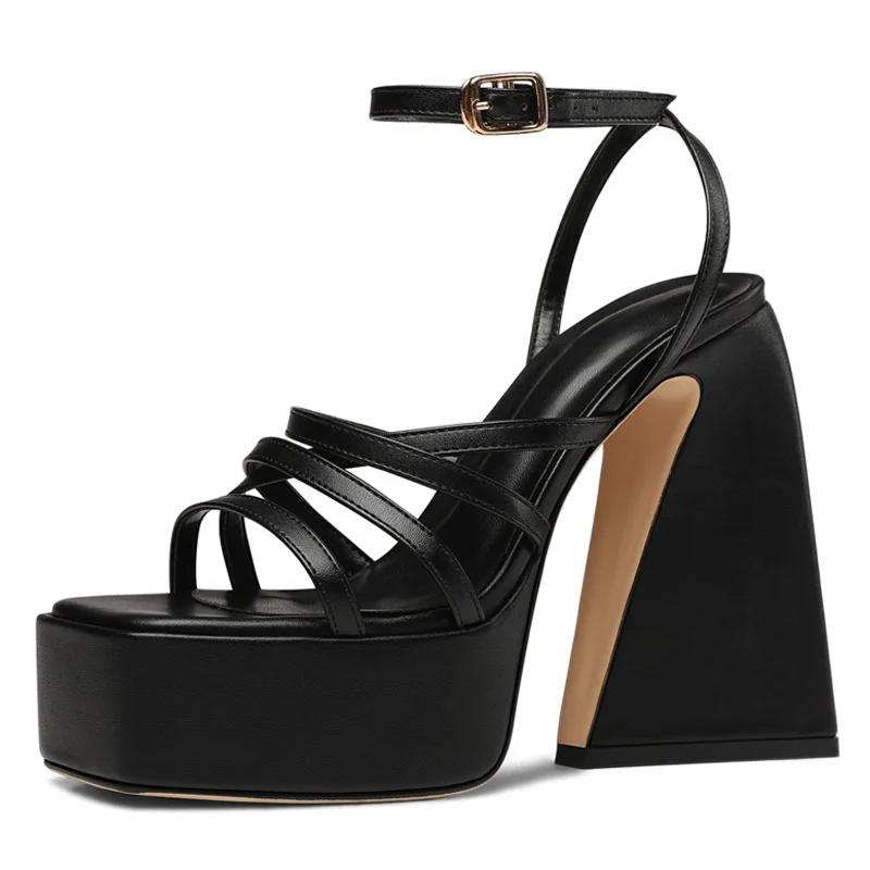 

Women Chunky High Heel Ankle Strap Platform Square Toe Sandal Wedding Evening Party Shoe Fashion Summer Lady Sandal 2-CHC-23