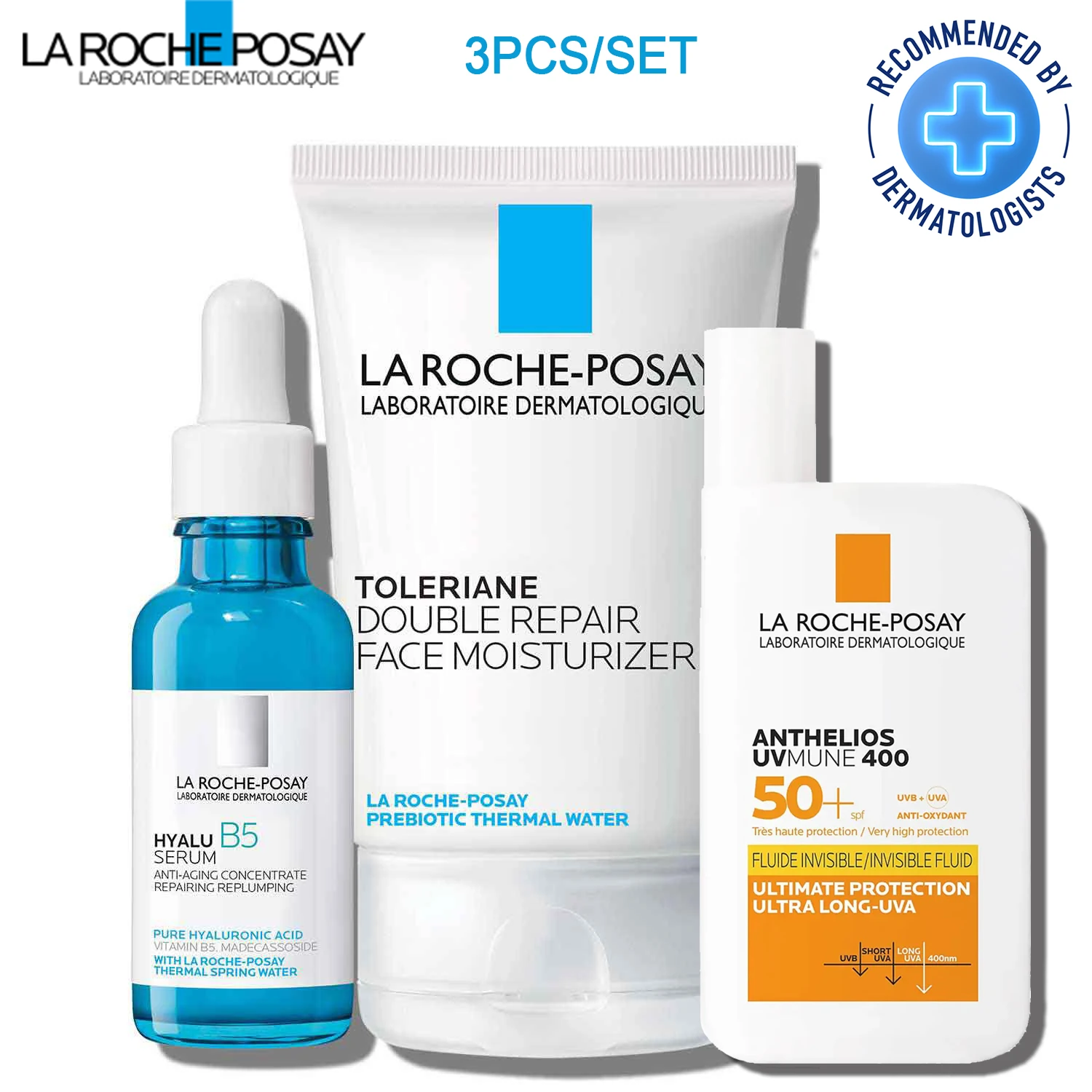 

La Roche Posay Toleriane Double Repair Face Moisturizer Cream & Hyalu B5 Serum & Facial Sunscreen ANTHELIOS UVMUNE 400 SPF 50+