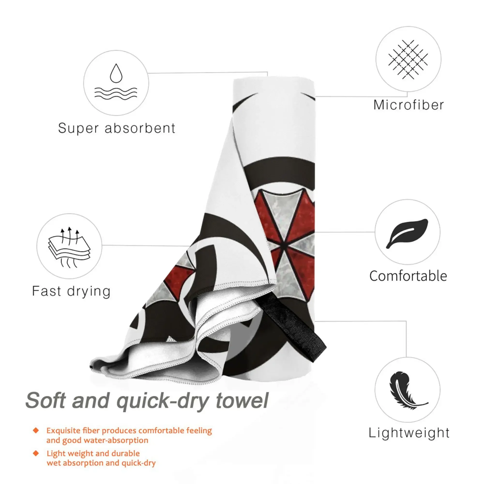 Фото Пляжное полотенце Umbrellas Biohazard Countermeasure из мягкой микрофибры, быстросохнущее, впитывающее, для плавания №5