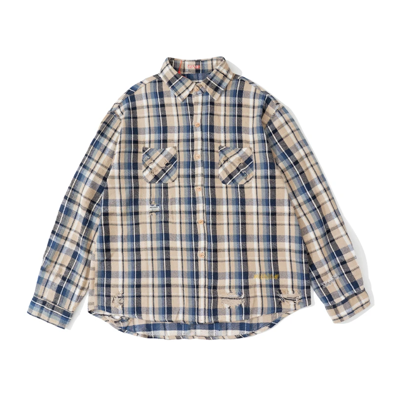 

Мужская клетчатая рубашка с длинным рукавом, Канье, в стиле Уэста, хип-хоп, VUJADE, одежда для улицы, винтажные свободные нарукавники, топы, Гавайский стиль