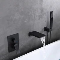 waterfall shower set brushed gold bathtub faucet mixer diverter valve bath mixers taps hot and cold black bathroom showers
