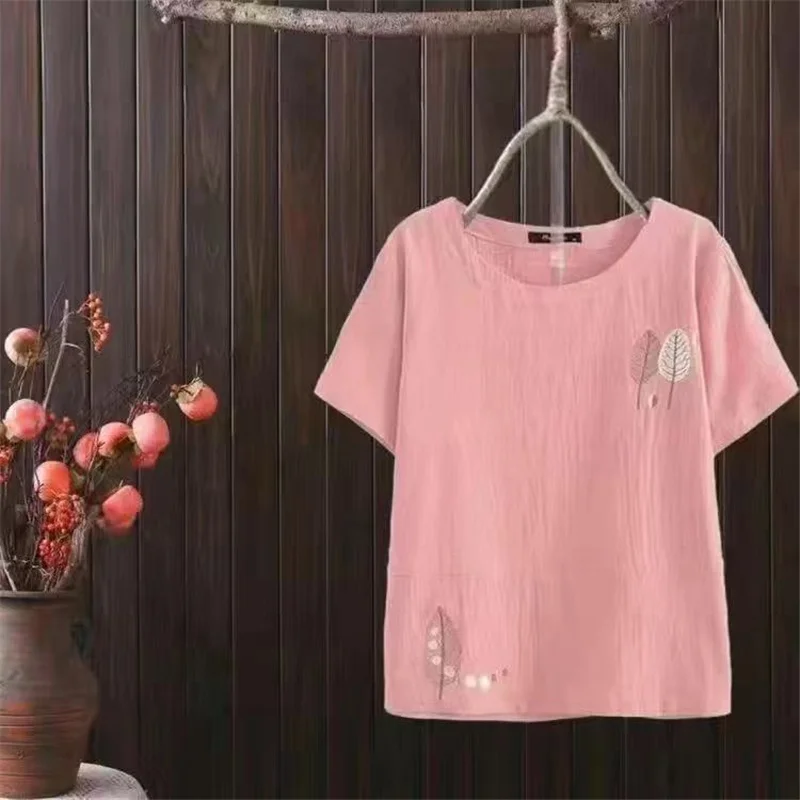 

2022 New Summer Fashion 100% Cotton T Shirt Woman O Neck Short Sleeve T-shirt Woman Korean Style Shirt Women Shirt Top