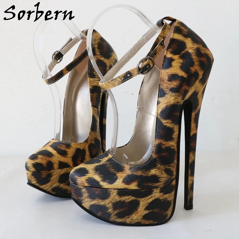 

Sorbern Leopard 20Cm High Heel Women Pump Shoe Stilettos Pointed Toe Visible Platform Fetish Drag Queen Sissy Boy Shoe Custom