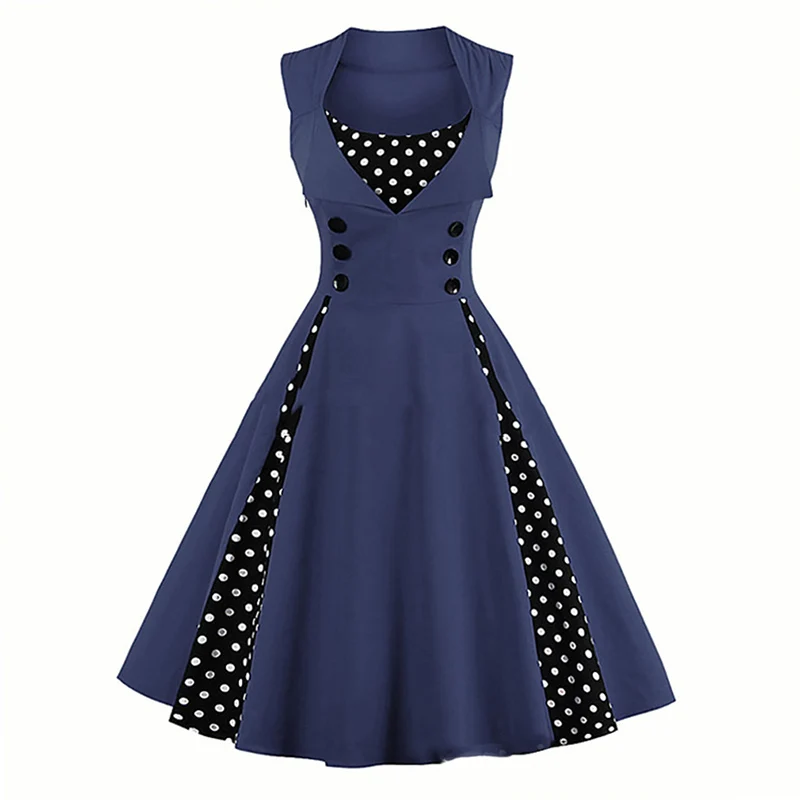 Женское винтажное платье с пышной юбкой junxi WAN черно-белое Повседневное круглым