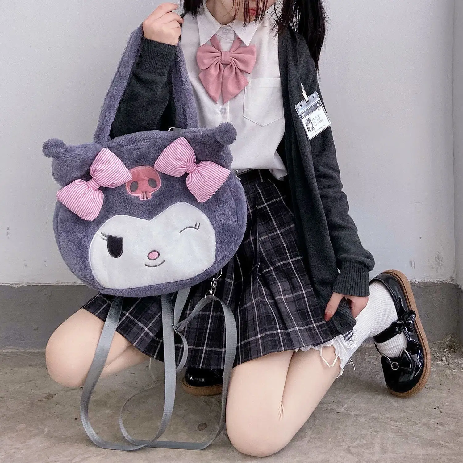Japanese Cute Student JK Portable Crossbody Backpack Kuromi Plush Bag Large Capacity Daily Sanrio Cartoon student school