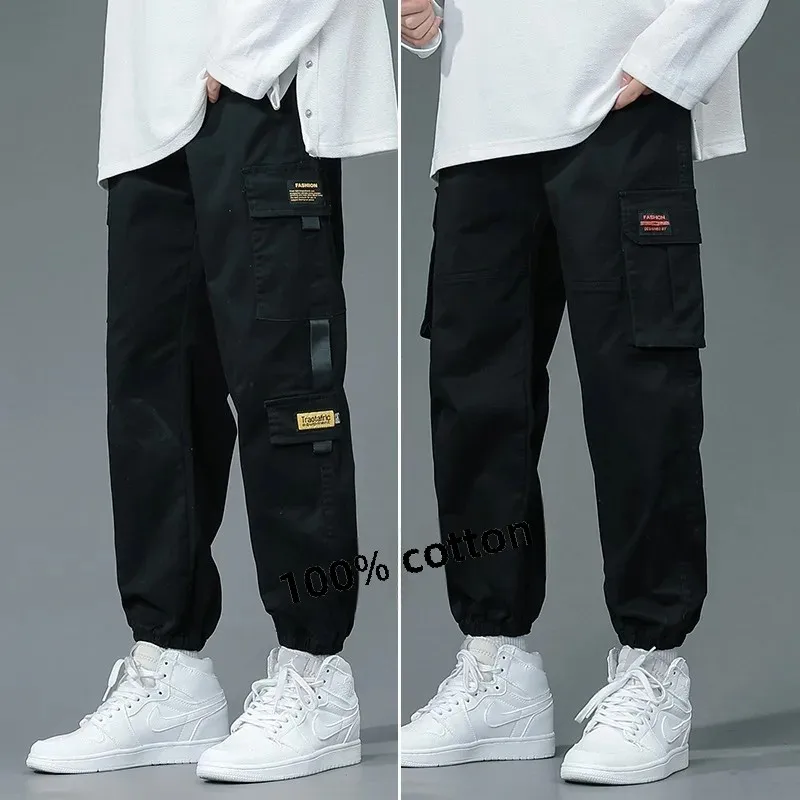 Pure Cotton Men's Cargo Pants Fleece-Lined Sweatpants Casual For Youth Subtlety Style