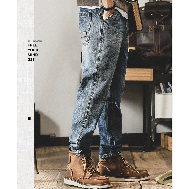 Streetwear Men 2022 New Pattern Recreational Vintage Broad Leg Blue Jeans Straight Cylinder Large  Loose Trousers Autumn Female