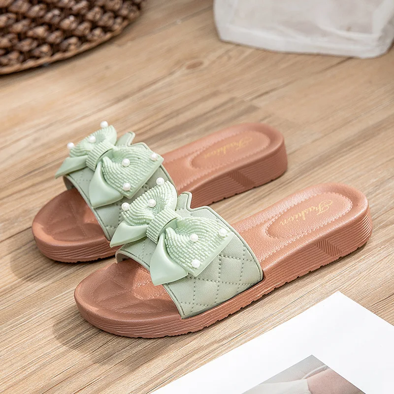Women Thick Sole Slippers Bow Flat Sandals Platform Outdoor Flip-flops Beach Shoes Indoor Slipper sandales femmes 2023