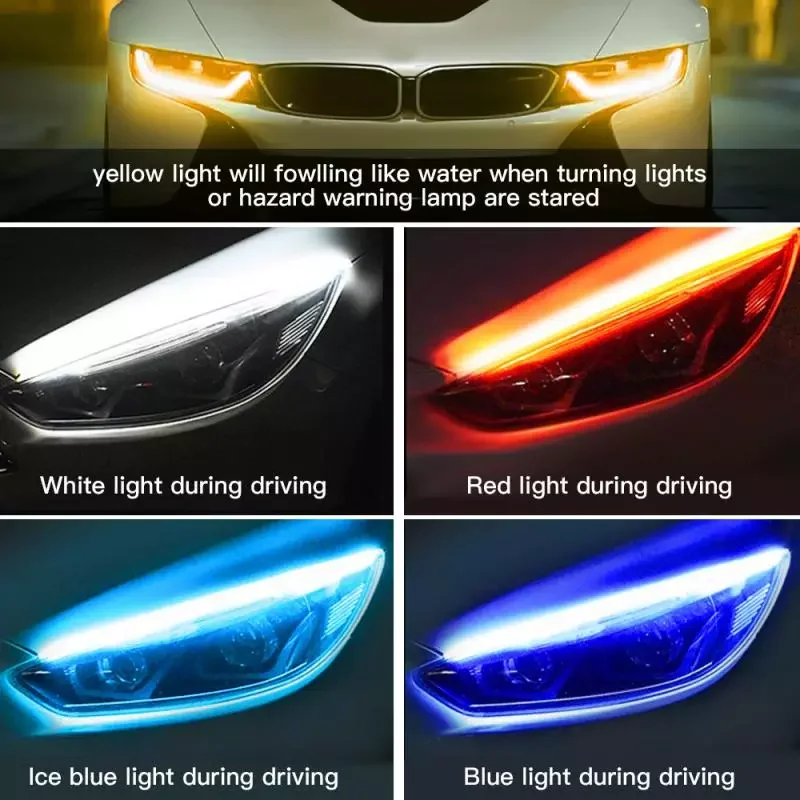 

Pair Waterproof Flexible Universal Car LED DRL Daytime Running Light Flow Runs Headlight LED Strip Brake Turn Signal Light