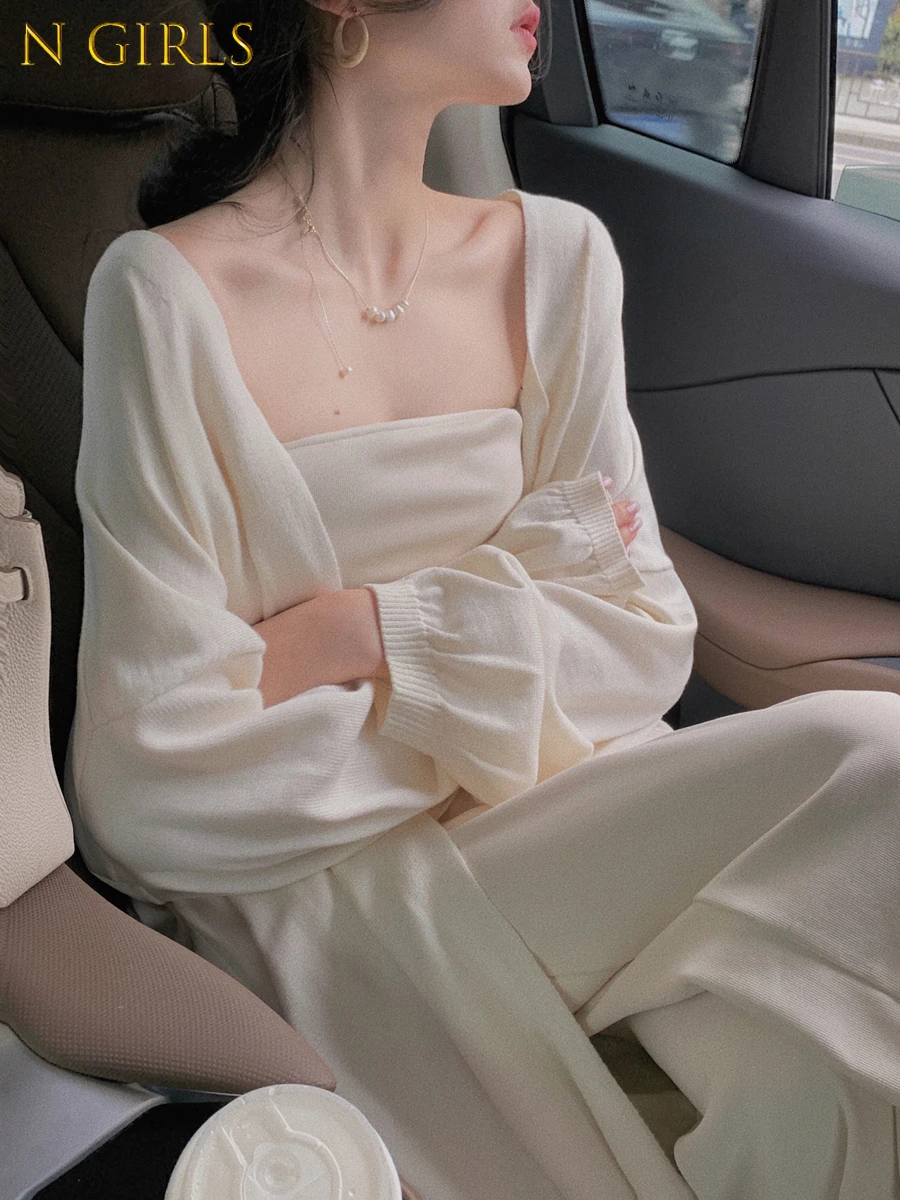 

Fashion Lazy Wind Midi Knit Cardigan Women's Solid Color Loose Casual Long Sleeve Jacket Ladies High Sense Open Stitch Sweater