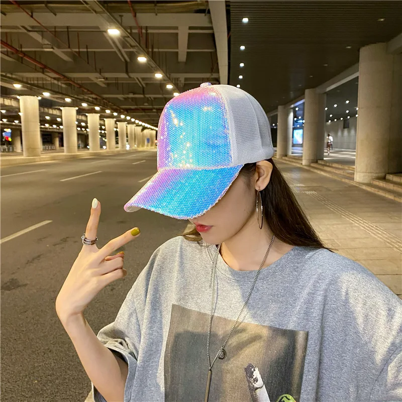 

Women Sequins Mesh Baseball Cap Adjustable Sun Hat Sport Golf Sunshade Sunscreen Hats Korean Fashion Colorful Caps Hip Pop Cap