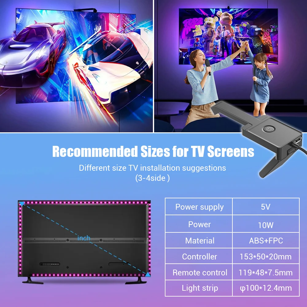 Wiscolor светодиодная подсветка телевизора, синхронизация экрана с камерой USB 5V RGBIC, светодиодная лента для 55-65 дюймов, 4K, декора игровой комнаты, окружающий свет (art.: 3920cc5ae562a) - 3920cc5ae562a