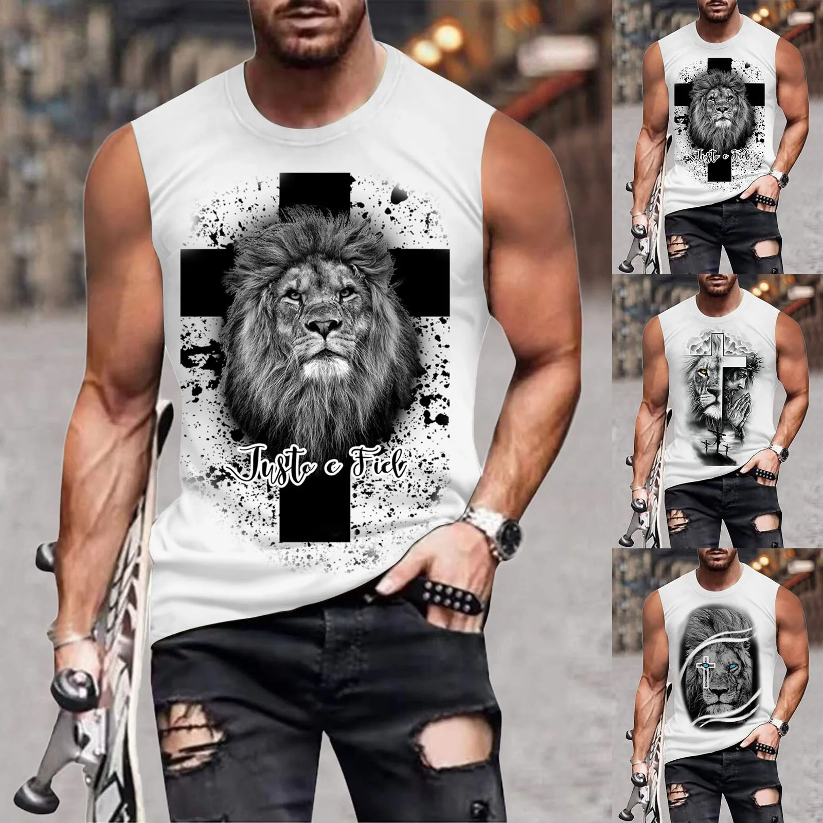 

Mens Spring And Summer Leisure Sports Fitness Show Muscle Cross Sleeveless T Shirt Vest Tee
