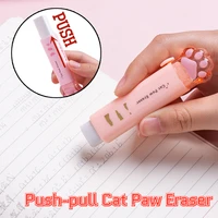 random color kawaii cartoon cat paw eraser cute retractable push pull rubber erasers student school office stationary supplies
