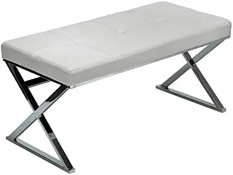 Contemporary Metal Entryway X- Bench in Leather Like Vinyl, White, CH-OT168850