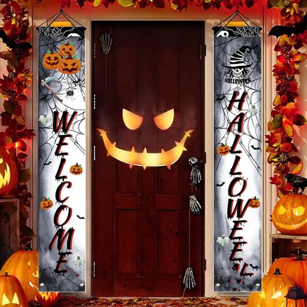 

1set Halloween Door Decoration Banner Pumpkin Ghost Skull Couplet Trick OR Treat Halloween Porch Sign Door Frame Hanging Props