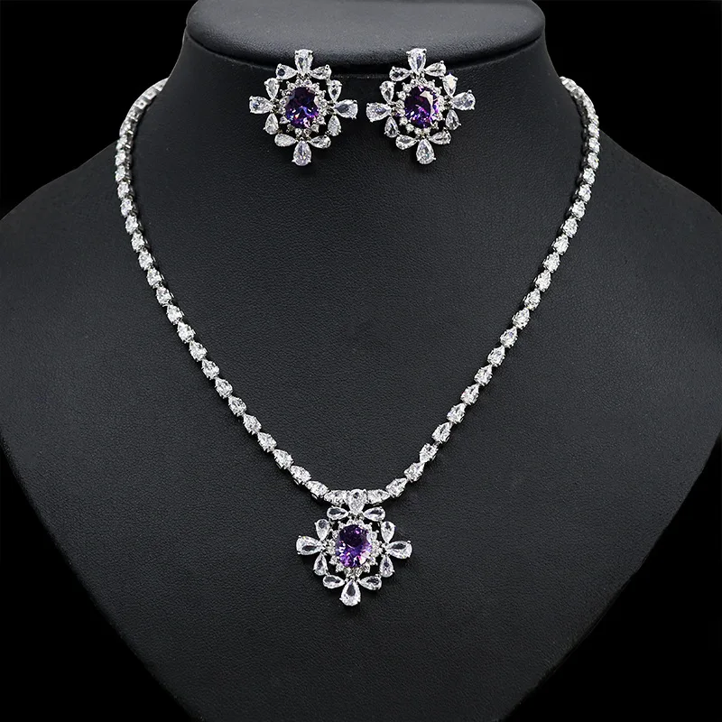 

Luxury High Quality Zirconia Jewelry Set Earring Necklace Set Elegant Luxury Women's Sets For Wedding Bridal Dress Accessories