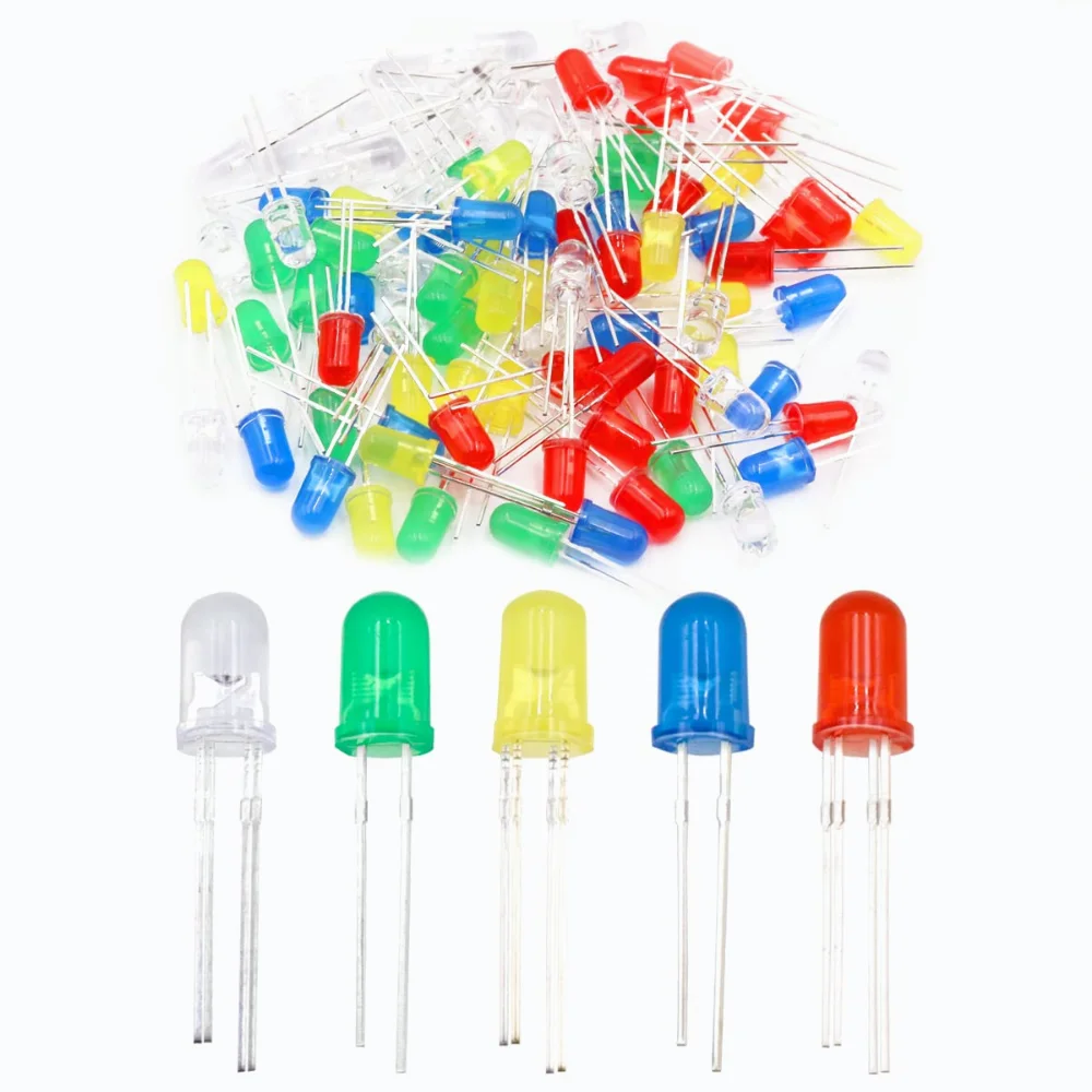 

200PCS 5mm LED Diode Multicolor Round Individual Light Emitting Diodes Assortment Kit Red/Green/Blue/Yellow/White Lamps