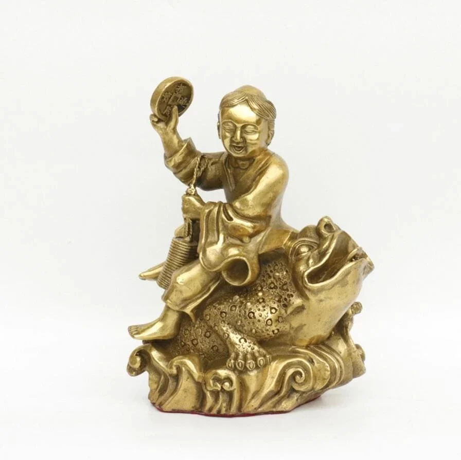 Медная статуя Kaiguang из чистой меди опера Liuhai мебель для дома Jinchan бронзовая liuhaichan